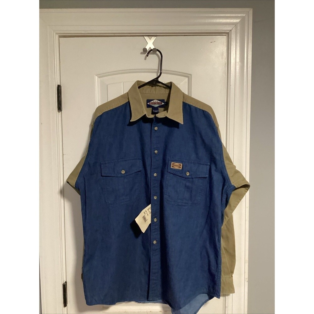 VINTAGE Ruff Hewn Shirt Mens Large Blue Corduroy Denim Workwear Cowboy